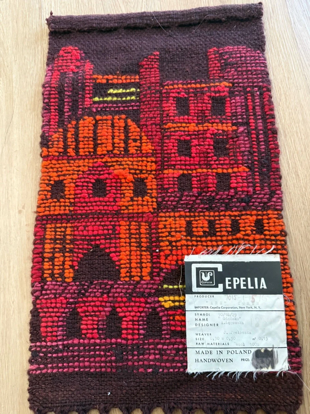 Vintage Cepelia Handwoven Colorful Kilim Tapestry from Poland 1960’s Wool